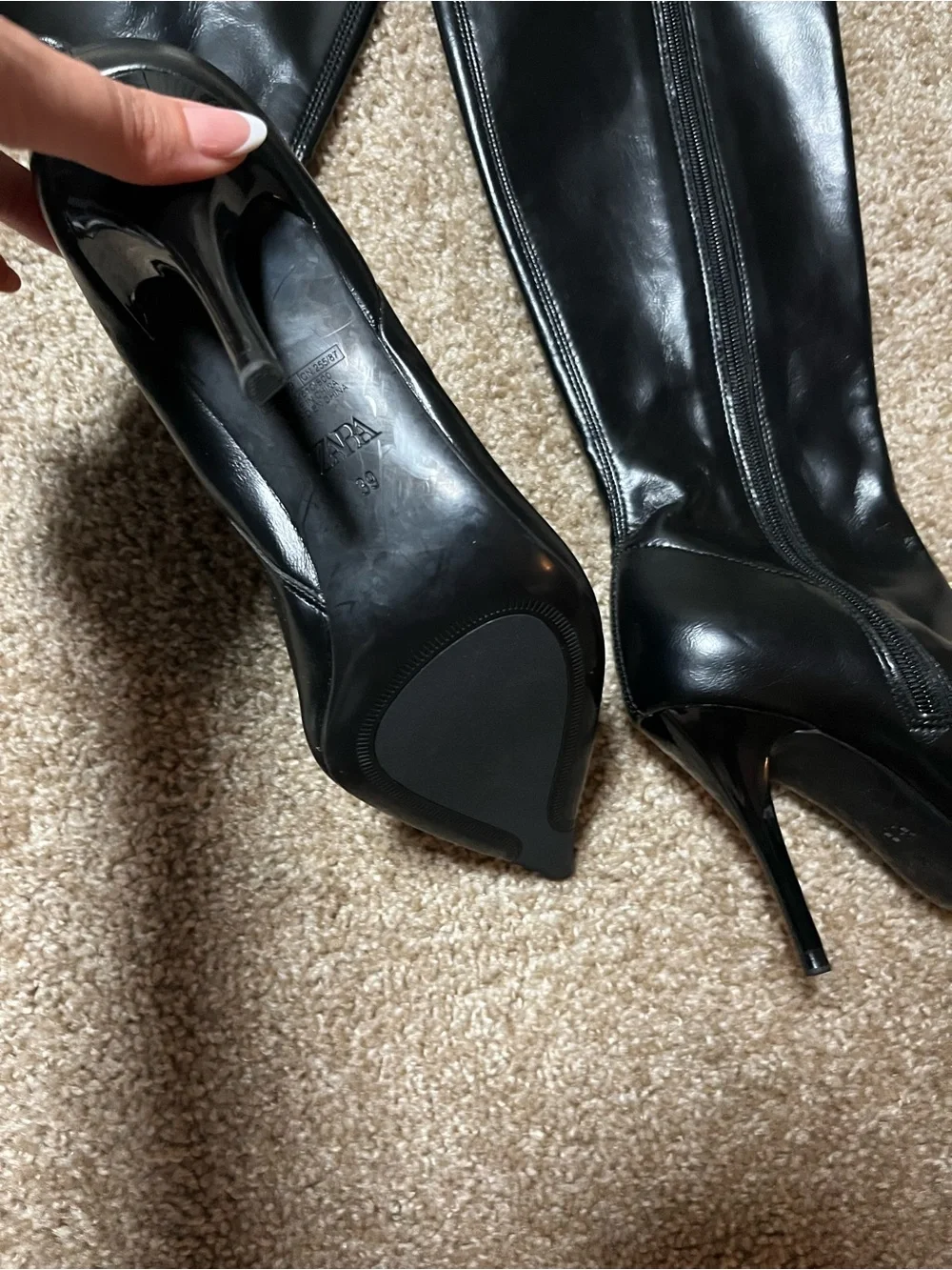Zara Black Over-the-Knee Pointed Stiletto Boots